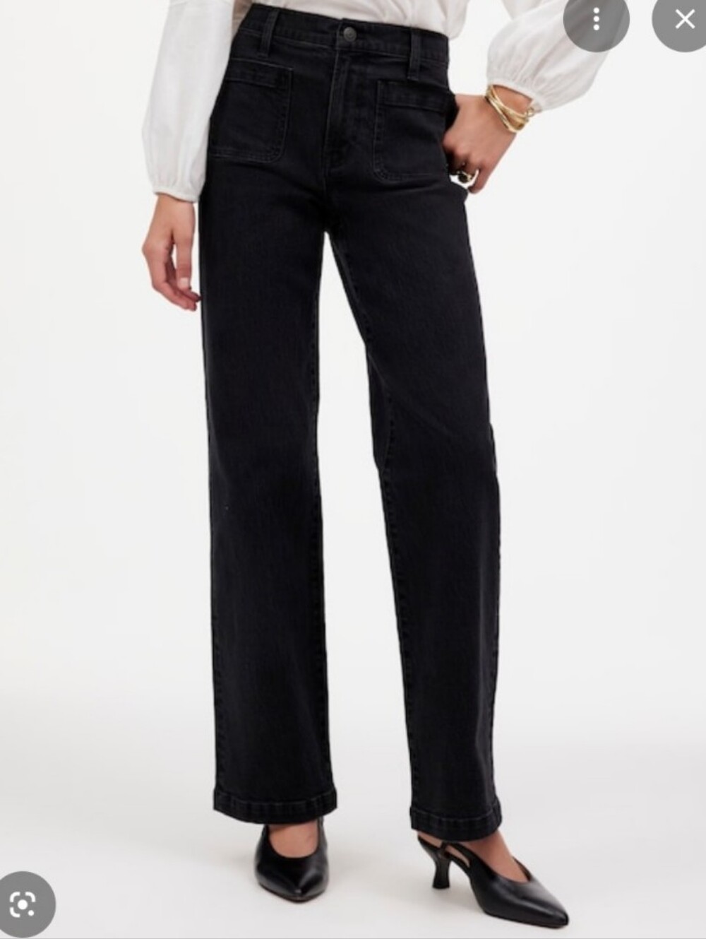 Madewell Emmett Wide Leg Jeans Patch Pocket Washed Out Black